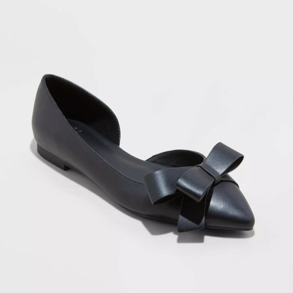 a new day Black Pointed Toe Bow D'Orsay Flats